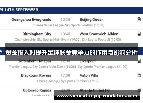 资金投入对提升足球联赛竞争力的作用与影响分析 资金投入对提升足球联赛竞争力的作用与影响分析